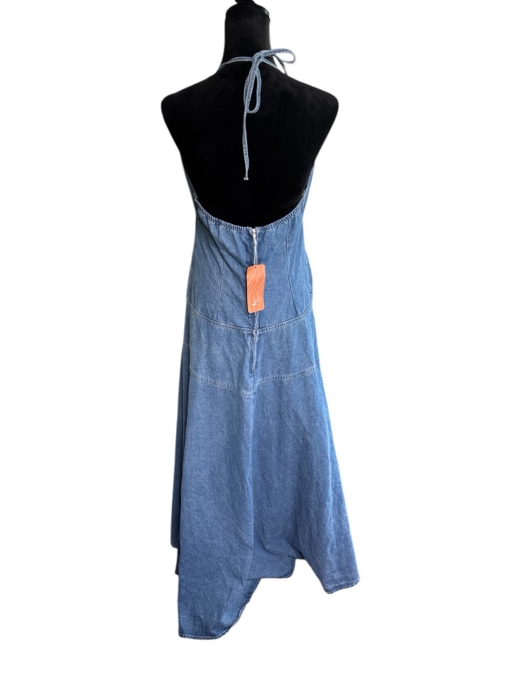 Blue Denim Halter Maxi Dress - Picture 4 of 11